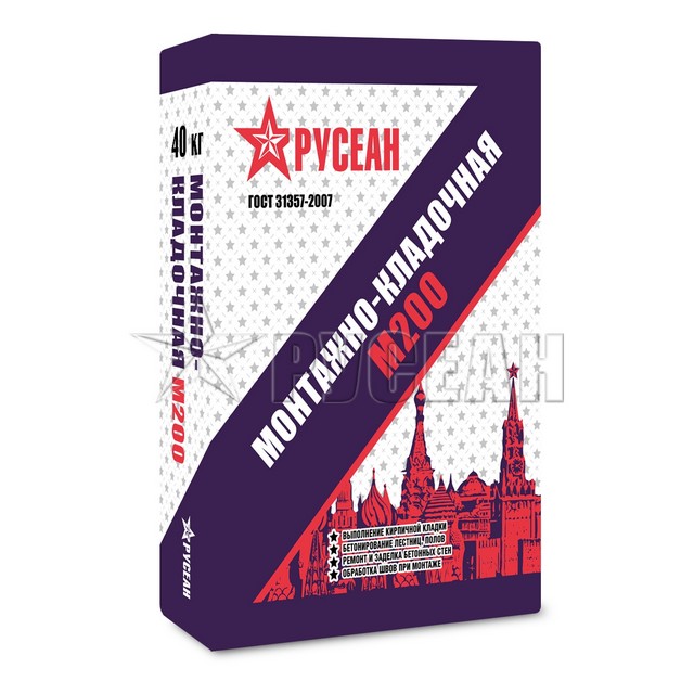 Кладочная смесь цементная Русеан монтажно-кладочная М200 серый 40кг